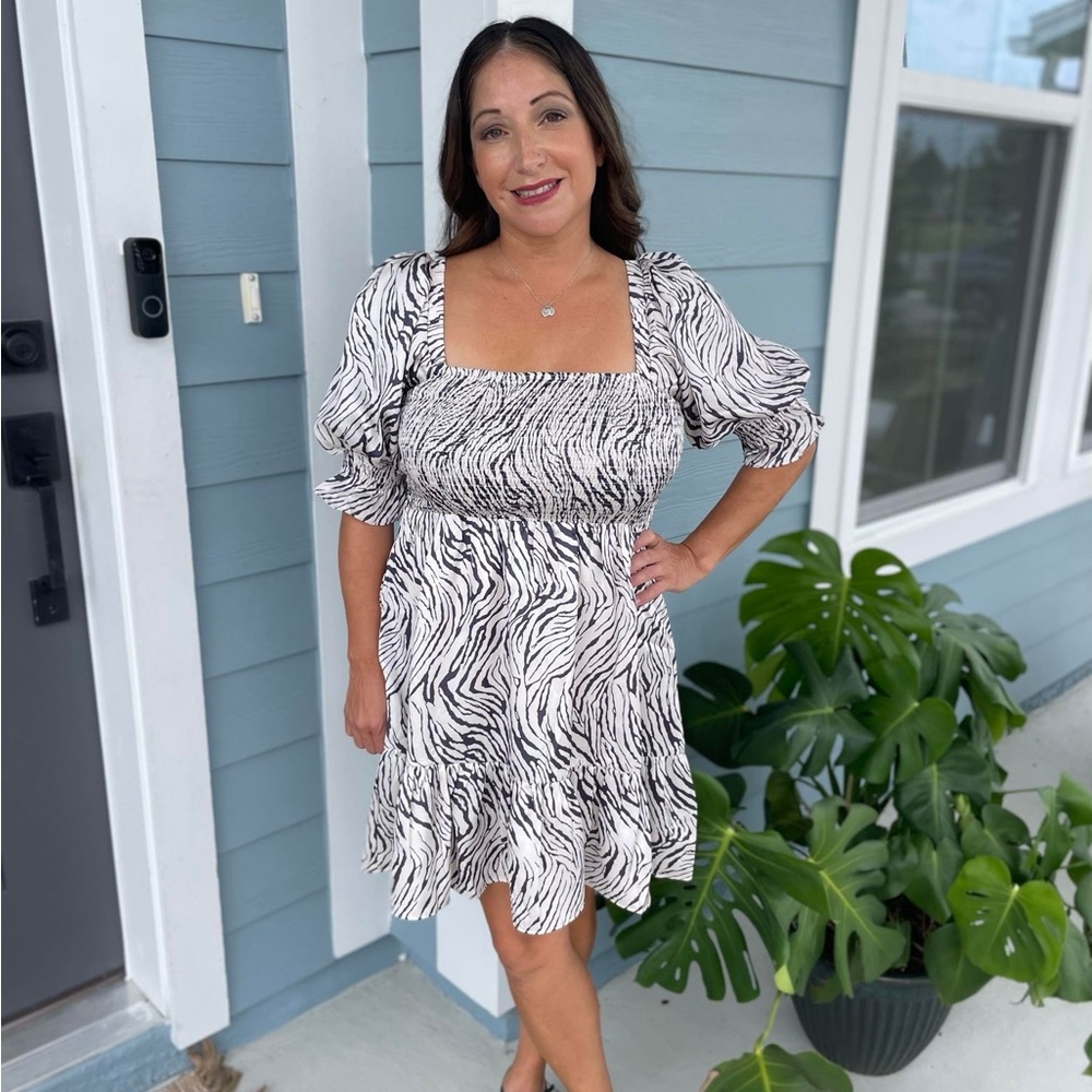 Satin Smocked Zebra Dress